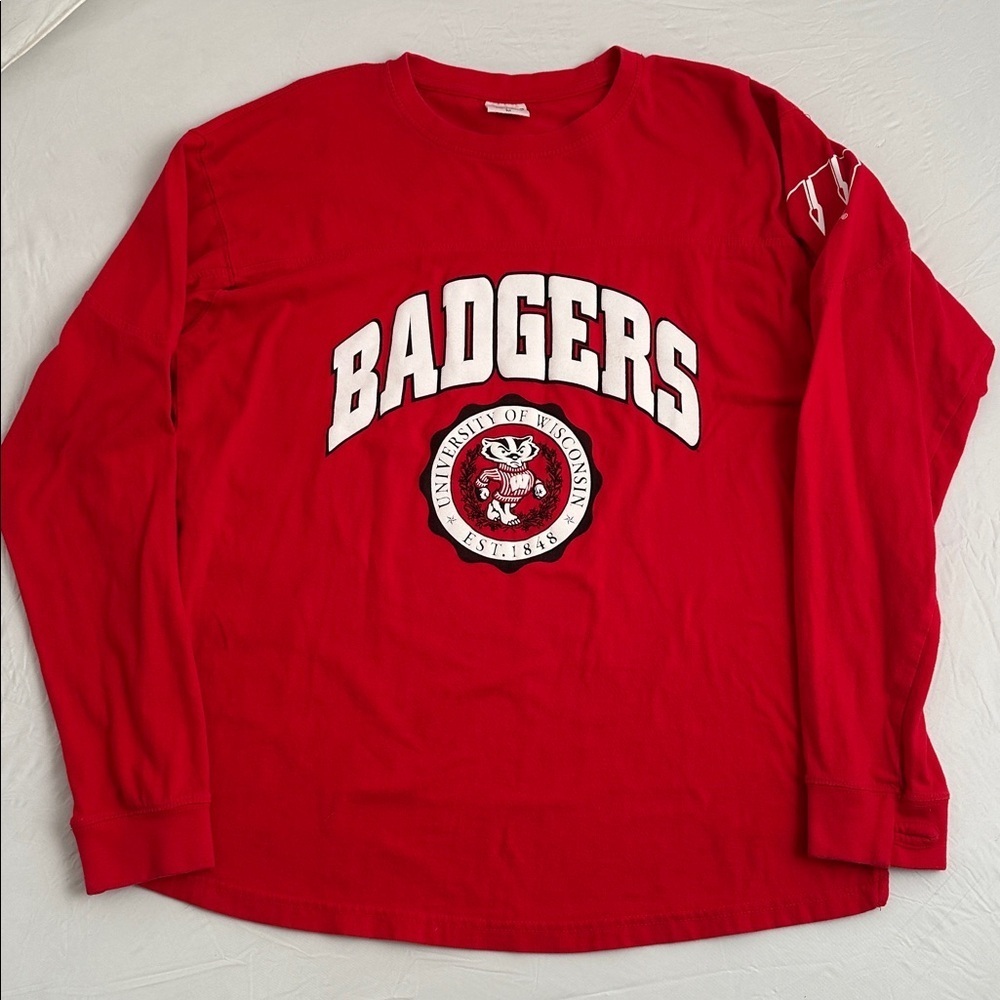 Pressbox University of Wisconsin red white logo long sleeve t-shirt